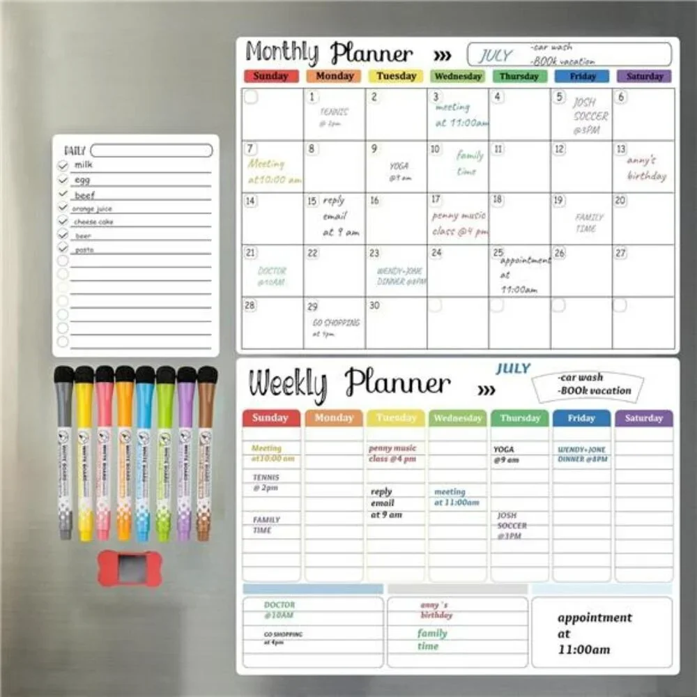 Hivillexu Magnetic Dry Erase Calendar 3 Pack Monthly Weekly Daily Planner Fridge